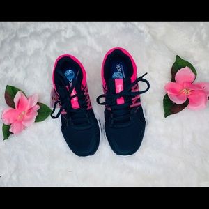 Pink and navy blue Reebok sneakers